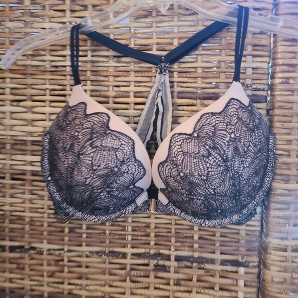 Victoria's Secret VERY SEXY Push Up Racerback Front Close Bra 32DD Black Nude - Picture 6 of 6